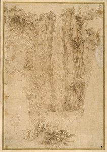 Paysage avec une cascade; au pied, deux hommes, dont un monté - Domenichino