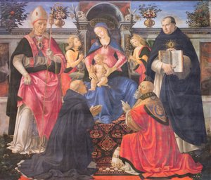 Madone en trône avec deux anges, saints et pape Saint Clément