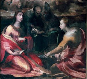 Le Christ couronnant la Vierge Marie et quatre saints (détail) - Domenico Beccafumi