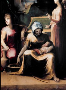 La naissance de la Vierge. Détail montrant une servante avec le nouveau-né