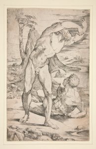 Deux hommes nus dans un paysage