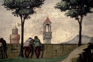 Hommes regardant par-dessus un mur, de la Visitation - Domenico Ghirlandaio