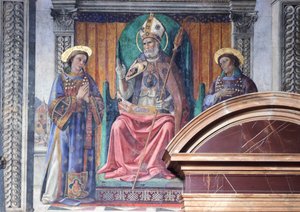 Saint Zenobius entre Saints Eugène et Crescenzio et Marzocco, le lion, symbole de la ville (détail)