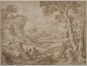 Paysage avec bergers, vers 1700 - Domenico I Piola