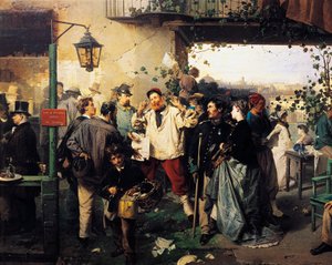 Nouvelles de la Paix de Villafranca, détail de la peinture par Domenico Induno (1815-1878)