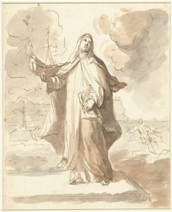 Sainte Brigitte, debout avec le navire dans la main droite