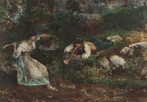 Une contadina italienne courtisée par un berger