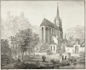 Collégiale Notre-Dame, avec le château Schoenberg à Oberwesel sur le Rhin - Domenico Quaglio