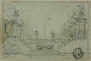 Escalier et terrasse dans le jardin à la française