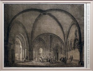 Domenico quaglio II, fonts baptismaux et cloître de la cathédrale de Mayence, de la collection des édifices médiévaux mémorables d