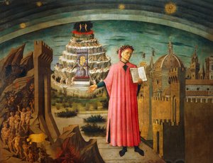 La Divine Comédie, par Dante Alighieri, par Domenico di Michelino, fresque, Basilique de Santa Maria del Fiore, Florence, Italie