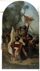 Le navigateur Christophe Colomb (Cristoforo Colombo, Cristóbal Colón) (1451-1506) à son arrivée dans le Nouveau Monde en 1492 (huile sur toile)