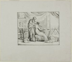 Denon instruisant une jeune femme dessinant sur une pierre lithographique - Dominique Vivant Denon