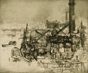 Cheminées et grues sur la Tamise