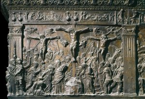 Représentation du bon larron (Dismas) et du mauvais larron (Gesmas), crucifiés avec Jésus-Christ. (détail)