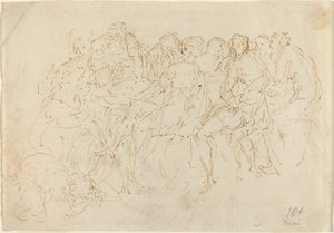 Madeleine Lavant les Pieds du Christ avec Huit Disciples Observant [recto] - Donato Creti