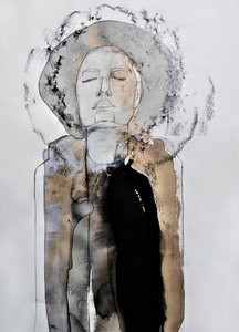 Personnage contemplatif coiffé d