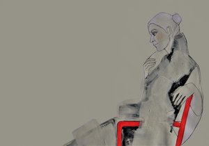 Femme contemplative en rouge - Doris Schmitz