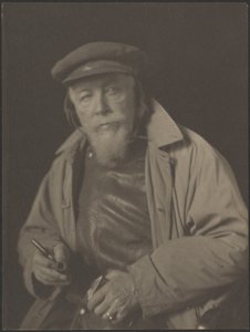 [Homme barbu avec une casquette et une pipe (probablement un vieux capitaine de navire)].
