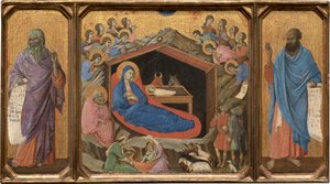 La Nativité avec les prophètes Isaïe et Ézéchiel