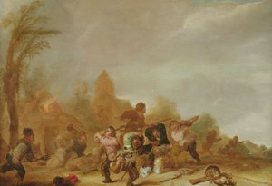 Rixe entre soldats et paysans - Dutch School