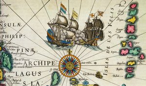 Navires en bataille, au large des Philippines, détail de p.361-2 (Insulae Indiae Orientalis), 