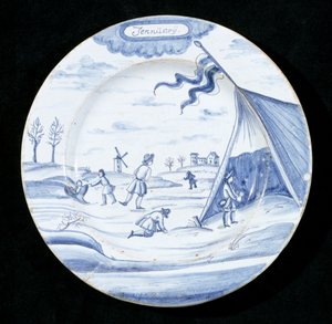 Assiette en faïence de Delft représentant le mois de janvier