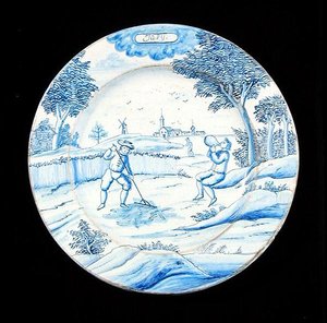 Assiette en faïence de Delft représentant le mois de juillet