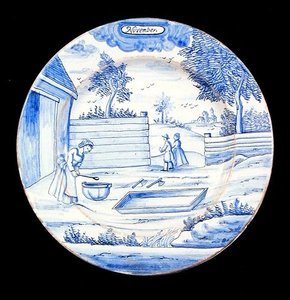Assiette en faïence de Delft représentant le mois de novembre