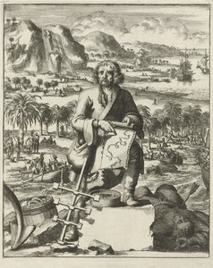 Louis Hennepin débarquant en Amérique du Nord, pub. 1688 (gravure) - Dutch School
