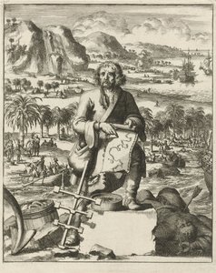 Louis Hennepin débarquant en Amérique du Nord, pub. 1688 gravure - Dutch School