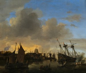 De nombreux navires dans un port néerlandais - Dutch School