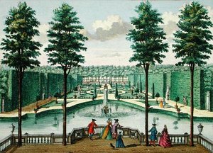 Vue du jardin depuis la maison, Watervliet, de Het Zeganplant Kennemerlant, par Hendrick de Leth et Matthias Brouerius Van Nidek, publié c.1700-1730