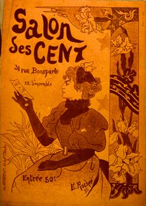 Une femme examinant une invitation, Salon des Cent - E. Rocher