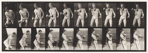Planche 324. Boucler un haltère de 50 lb, modèle, 3/4 longueur - Eadweard Muybridge