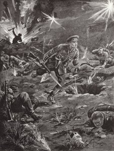 Lieutenant Benjamin Geary se précipitant, sous un feu nourri, vers une tranchée à droite de la Colline 60 pour entrer en contact avec un officier, Ypres, Belgique, avril 1915
