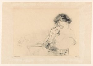 Jeune femme avec un nœud dans les cheveux assise sur une chaise - Edgar Chahine (signed by artist)