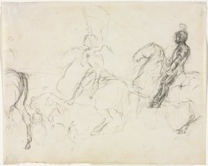 Scène de bataille avec des figures en armure à cheval recto Deux femmes assises verso, 1856-1860 - Edgar Degas