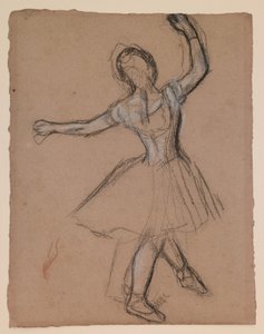 Danseuse sur scène et en mouvement, vers 1880-85 (craie fabriquée blanche, noire et rouge)