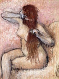 Femme nue assise, se coiffant, vers 1887-1890