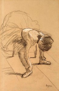 Danseuse assise ajustant ses chaussures, vers 1876