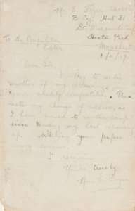 Lettre à un éditeur de concours de journal, 1er novembre 1917 - Edgar Fryer