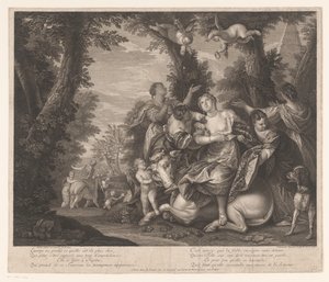 Europe et Jupiter dans un paysage avec des arbres
