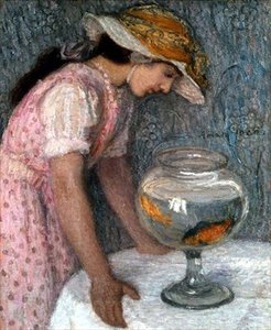 Jeune Fille avec un Poisson Rouge - Edmond François Aman Jean