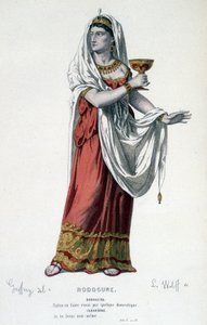 Le personnage de Cléopâtre dans la tragédie Rodogune princesse des Parthes - Théâtre complet: (Collection des pièces de Corneille) dessin de Geffroy, gravure de L. Wolff - éd. Laplace, Sanchez et Cie, Paris 1884