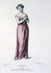 Le personnage de Psyché dans la tragi-comédie et ballet Psyché, Molière et Corneille - Théâtre complet : (Collection de pièces de Corneille) dessin de Geffroy, gravure de L. Wolff - éd. Laplace, Sanchez et Cie, Paris 1884 - Edmond Aime Florentin Geffroy