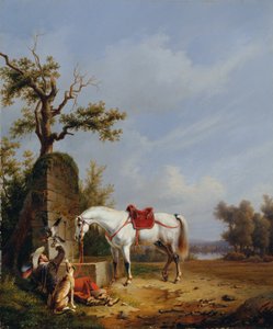 French : Cavalier avec cheval Riding With Horse - Edmond Jean Baptiste Tschaggeny