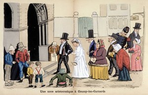 Caricature sur la société française par Lavrate : un mariage aristocratique à Coussy les Cornards. 1880 - Edmond Lavrate