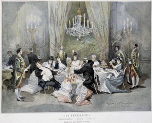 Réveillon du Nouvel An - Aquarelle, par Edmond Morin