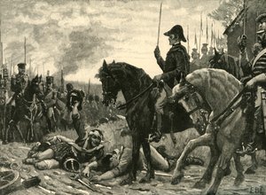 Rencontre de Wellington et Blücher après la bataille de Waterloo, 1815, vers 1890